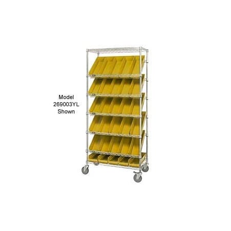 Easy Access Slant Shelf Chrome Wire Cart, 18 4 Shelf Bins Yellow, 36Lx18x74